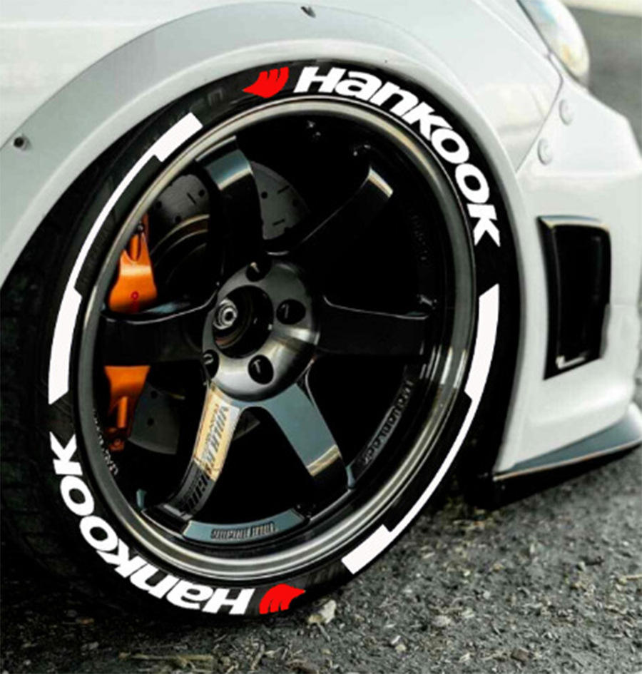 8 piezas Hankook con logo rojo + hoja blanca arqueada