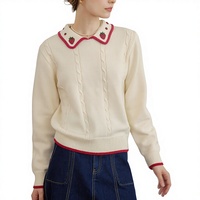 Pull en tricot à revers pour femmes personnalisé Oem & odm fraise fruit broderie câble motif