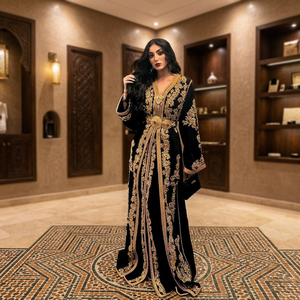 Robe Caftan Marocaine Élégante en Satin, Respirante, Longueur Ras du Sol, Broderie Florale, Coupe Naturelle Confortable, Idéale pour les Fêtes, Perlée, Anti-Plis - Product Image 2
