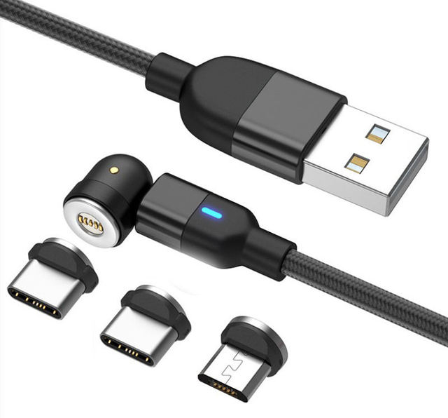 Wholesale 540 Degree Rotating Magnetic Charger 3 in 1 Fast Charging Cable Shape & Straight 3A USB Data Cable for Android Type C