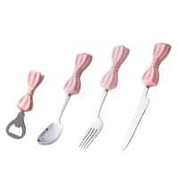 Ensemble de couverts en acier inoxydable 304 avec manche en céramique à nœud papillon, couteau à steak, cuillère à dessert, fourchette, cuillère à café, ustensiles de table