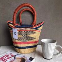 Panier en osier Bolga tressé à la main en jonc de mer et en jacinthe d'eau, décoratif, avec poignée, pour le rangement, vente en gros, artisanat