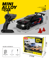 Nouveautés 2026 : Voiture de course télécommandée électrique mini 2.4G en alliage à l'échelle 1:64 avec phares LED, voiture RC de drift de bureau pour enfants