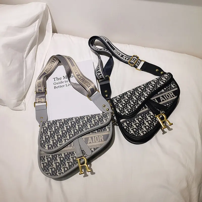 Wholesale New Fashion Luxury Saddle Bag R Letter Pattern PU Leather High Quality Women's Shoulder Crossbody Bag