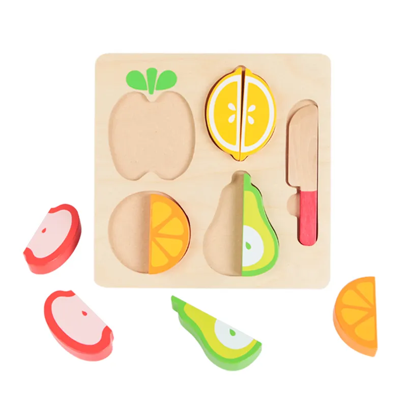 Wholesale Wooden Pretend Cutting Game Cut Fruit Vegetable 3D Puzzle Blocks Kids Toy Early Educational Montessori Toys