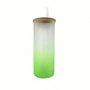 Bouteille d'eau en verre en forme de canette de bière 18 oz, gobelet vierge pour sublimation, gobelet givré 18 oz, bocal Mason avec couvercle en bambou et paille - Product Image 2