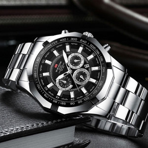 Montre chronographe sport pour homme, acier inoxydable noir, étanche 30M - Product Image 2