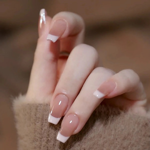 <span class=keywords><strong>Uñas</strong></span> postizas de moda viral al por mayor, estilo francés con borde blanco, diseño simple y elegante, largas, bonitas, con acabado removible, pegatinas para <span class=keywords><strong>uñas</strong></span>. - Product Image 1