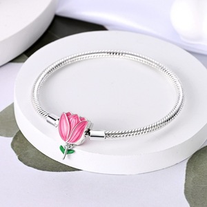 Pulsera DIY de cobre chapado en platino con dijes de cielo estrellado, unicornio, girasol, mariquita, cadena de hueso de serpiente y circonita blanca, 17 cm - Product Image 3
