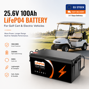 แบตเตอรี่ลิเธียม LiFePO4 24V 100Ah จาก EU พร้อมระบบจัดการแบตเตอรี่อัจฉริยะ 100A สำหรับรถกอล์ฟ ยานยนต์ไฟฟ้า รถเข็นอเนกประสงค์ และเครื่องขัดพื้น - Product Image 1