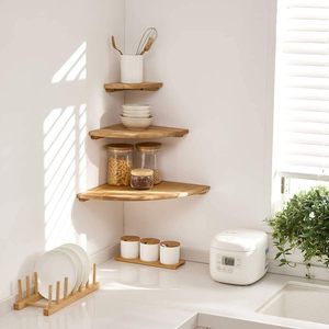 Étagères d'angle murales, étagères d'angle flottantes en bois de chêne, étagères rondes pour petites plantes, <span class=keywords><strong>support</strong></span> <span class=keywords><strong>mural</strong></span> pour la cuisine, le salon, la chambre à coucher - Product Image 5