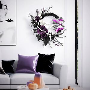 Guirlande d'Halloween en plastique avec crâne, nœud et feuille d'érable, décoration suspendue réutilisable pour l'extérieur, accessoires de fête pour maison hantée - Product Image 3