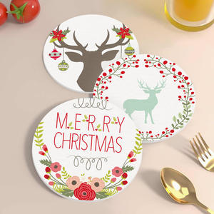 แผ่นรองแก้วดินไดอะตอมเมียส์ลายคริสต์มาส รูปทรงสี่เหลี่ยม ขนาด 10x10 ซม. ซึมซับความร้อน ป้องกันความร้อน สำหรับงานเลี้ยงน้ำชา กาแฟ - Product Image 3