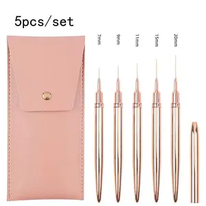 New Nail Product nylon hair leather Bag packaging white metal handle Nail art Brush for liner Nails brush kit