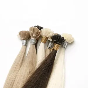 Atacado Russo Remy Queratina Dicas Extensões De Cabelo Humano Raw Virgem Remy Prebonded Extensões De Cabelo