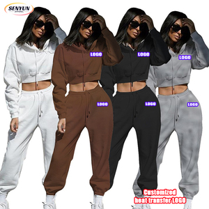 2024 New Boxy Sports Blank <strong>Pullover</strong> Outfits Plain Custom Sublimation Logo Gym Short Hoodie Sweatshirt <strong>Plus</strong> <strong>Size</strong> Women'S Sets - Product Image 1