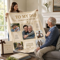 Couverture Photo Personnalisée « À Mon Papa, Pour Toujours Aimé » – Collage Personnalisé avec Message – Plaid Doux en Flanelle – Cadeau OEM ODM