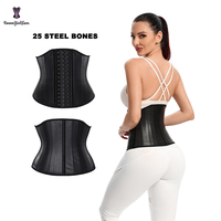 Ceinture amincissante en latex avec logo personnalisé, 25 baleines en acier, contrôle ferme, gaine amincissante, ceinture et gaine de maintien, forme de poitrine galbée avec crochet