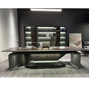 Ferrary, nuevo diseño, muebles de oficina modernos, juego de mesa ejecutiva, madera brillante, LED, alta tecnología, en forma de L, escritorio de oficina de lujo para CEO Boss - Product Image 1