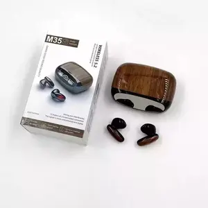 China newest style wooden TWS M35 Sports wood mini Outdoor BT 5.2 Stereo Wireless Headphone Earbuds with charging stand holders