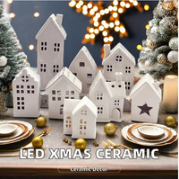 Keramik Weihnachts-Feiertagsdekoration Kleines Haus Kerzenlicht Hohl LED-Nachtlicht Umweltfreundlich Ungiftig Anpassbare Farbe Heimdekoration