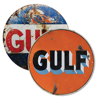 Juego de Letreros Metálicos Redondos Vintage de Gulf Oil, Decoración Retro para Pared de Garaje, Cueva del Hombre, Taller Automotriz, Gasolinera