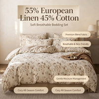 Ensemble de housse de couette et de drap en coton lin tissé imprimé moderne, luxe, certifié Oekotex, motif végétal biologique, literie toutes saisons