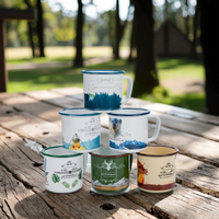 Vente en gros de tasse de camping de voyage vintage de 12oz, cadeaux d'extérieur en émail métallique de sublimation imprimés avec logo personnalisé et capacité de 350ml