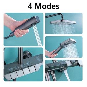 Kit Complet de Système de Douche Économique Gris Anthracite Chaud Froid <span class=keywords><strong>Mural</strong></span> pour Salle de Bain, Robinet de Douche Pluie et <span class=keywords><strong>Mitigeur</strong></span> de Baignoire à Clavier Piano - Product Image 2