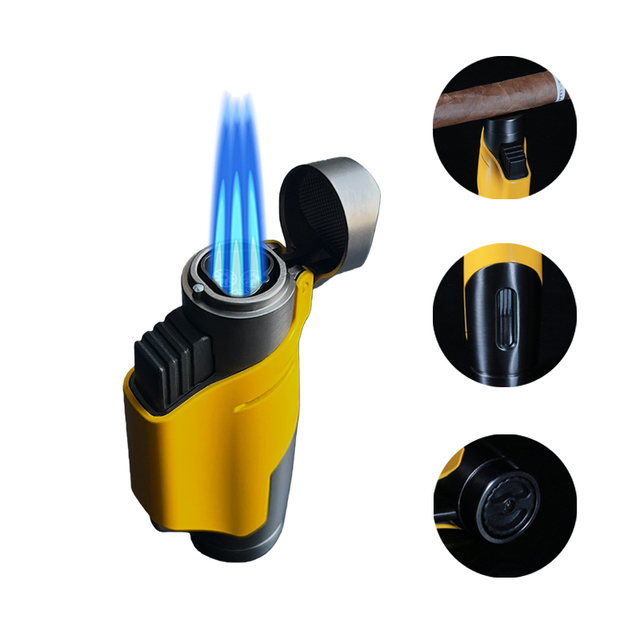 Hongjing Multifunctional Cigar Cigar Lighter Triple Jet Flame Outdoor Portable Inflatable Windproof Cigar Lighter