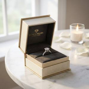 Boîte à bijoux en papier de luxe avec gaufrage à la feuille d'or et fermeture magnétique, doublure en velours pour bague et collier, logo personnalisé - Product Image 2