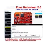 Fiche technique Ecus 2.0, logiciel de réparation d'ECU, schémas de circuits imprimés avec composants électroniques des ECU de voitures et informations supplémentaires