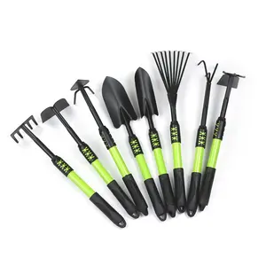 Eight piece set of extended handle agricultural garden planting tools