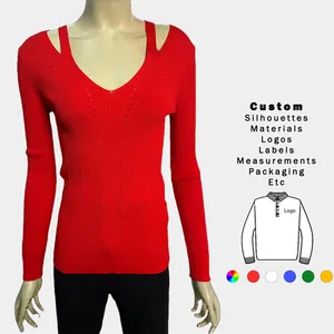 Wholesale Custom Autumn Fashion Tops Ladies V-neck Long Sleeve With gallus Knit Pullovers Women's Sweaters