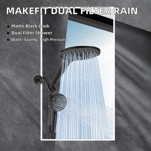 Pommeau de douche pluie double filtration MakeFit avec barre réglable et douchette à main, en plastique ABS noir mat - Product Image 3