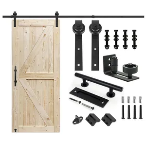 Puerta corrediza de granero de madera de estilo antiguo con kit de herrajes para puertas de aluminio Herrajes para puertas corredizas de granero con recubrimiento de polvo negro