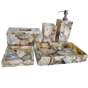 Distributeur de savon liquide en résine blanche de luxe avec design Splash Ink, ensemble d'accessoires de salle de bain exclusif pour salles de bain haut de gamme - Product Image 1