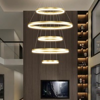 Lustre moderne de luxe en forme d'anneau pour villa, lustre haut de gamme pour escalier, grand lustre pour escalier de maison ou d'hôtel, LED