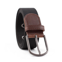 Ceinture en tissu tricoté imitation nylon avec boucle ardillon en alliage Honsen F875 Noir 3,3 cm Durable pour femmes
