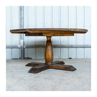 Table de salle à manger ronde vintage en bois de pin, table en bois robuste sur piétement pour salle de banquet commerciale et café