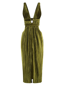 Lujo terciopelo sin mangas profundo cuello en V vestido largo Casual <span class=keywords><strong>imperio</strong></span> volantes fruncido sólido nueva <span class=keywords><strong>moda</strong></span> para Primavera Europea otoño - Product Image 5