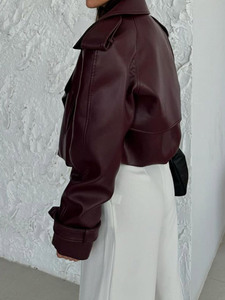 Chaqueta Holgada de Manga Larga Estilo Europeo Americano, Color Sólido, Diseño Moderno, Versátil, Estilo Motero - Product Image 6