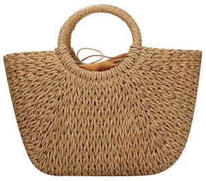 도매 여성 여름 자연 라피아 밀짚 가방 밀짚 비치 토트 백 핸드백