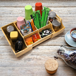 Organizador de Condimentos de Bambú de 7 Compartimentos para Barra de Café, Almacenamiento Extensible de Condimentos para Té, Decoración de <span class=keywords><strong>Bar</strong></span>, Cocina, Oficina - Product Image 6