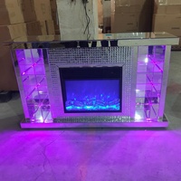 Meuble d'appoint avec miroir LED Cheminée électrique meuble TV avec diamant écrasé