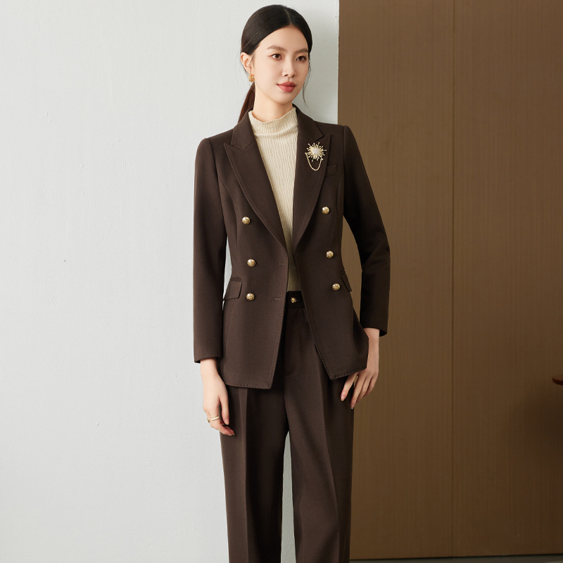Brown suit trousers brooch