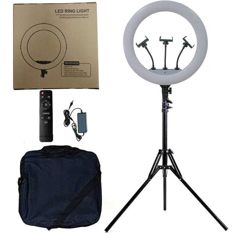 Photography ring light 45 studio lighting equipment dimmable selfie LED ringlight 18 inch with tripod stand