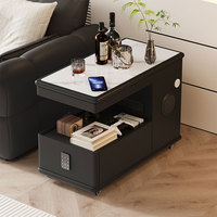 Meuble d'appoint moderne en bois pour salon, mobile, intelligent, à 2 tiroirs, avec chargeur sans fil, lumière LED, haut-parleur et verrouillage par mot de passe, pour chambre de villa