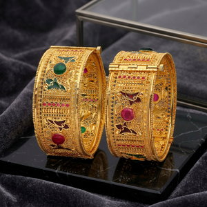 Venta al por mayor de brazaletes Kada chapados en oro con tinte, fabricante de brazaletes personalizados, brazaletes Kada dorados de latón, brazaletes Kada dorados con tinte tradicional. - Product Image 4