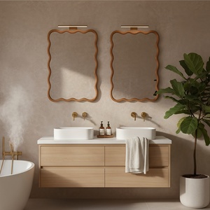 Yellowish Brown <b>30x40</b> Wavy Rectangle Solid Wood <b>Frame</b> Decorative Mirror For Bedroom Bathroom Living Room Entryway - Product Image 3